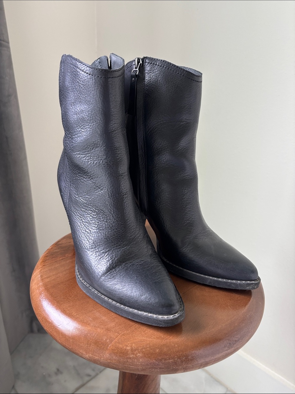 Zodiac Black Leather Ankle Boots with Side Zip